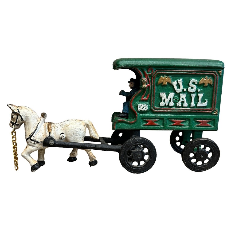 VTG Hubley US Mail 128 Wagon 11 Inch Horse Driver Cast Iron Post Office Painted